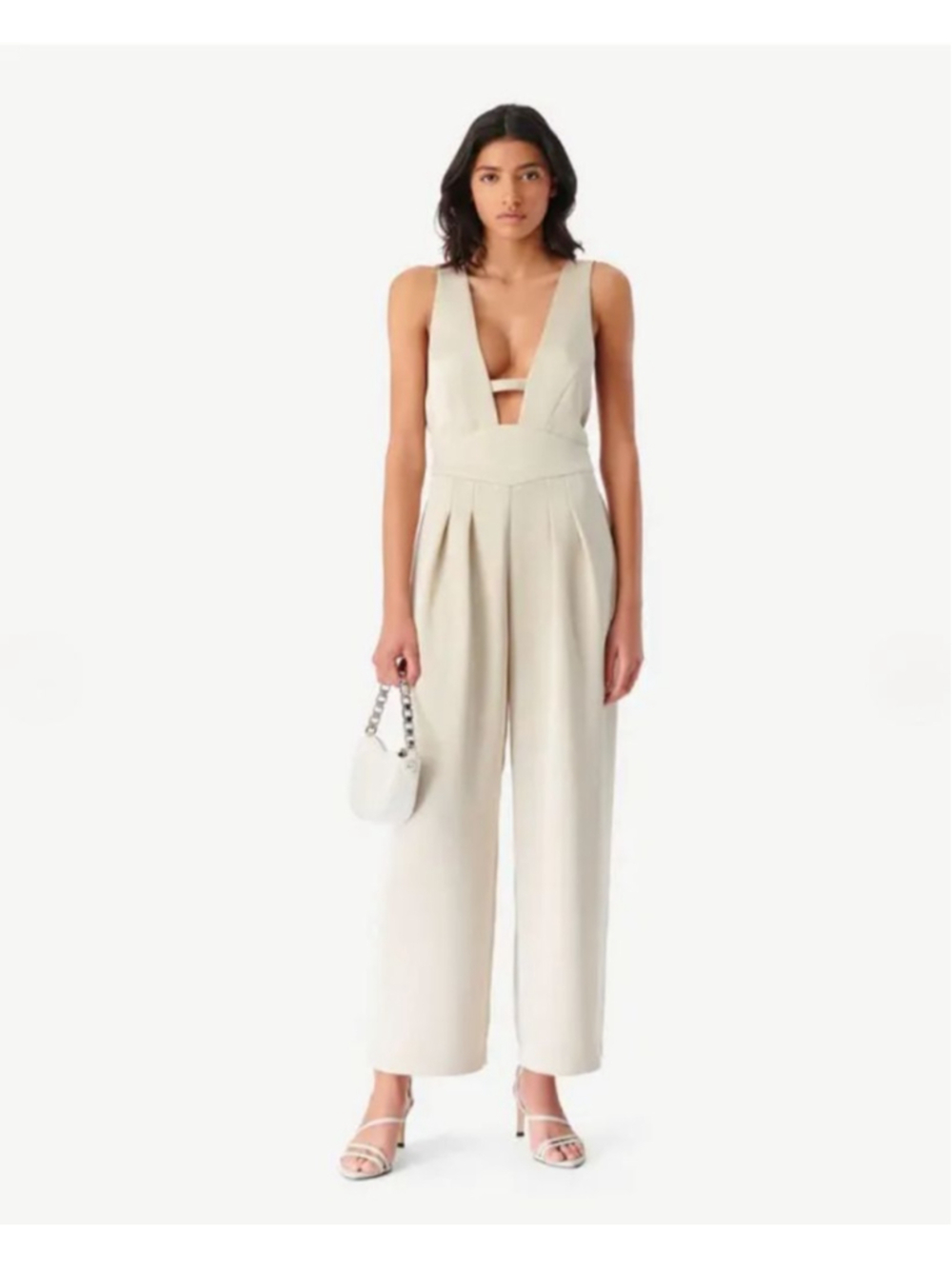 IRO NWT $565 Harriet‎ Champagne Plunge Neck Wide Leg Jumpsuit Size 34 2